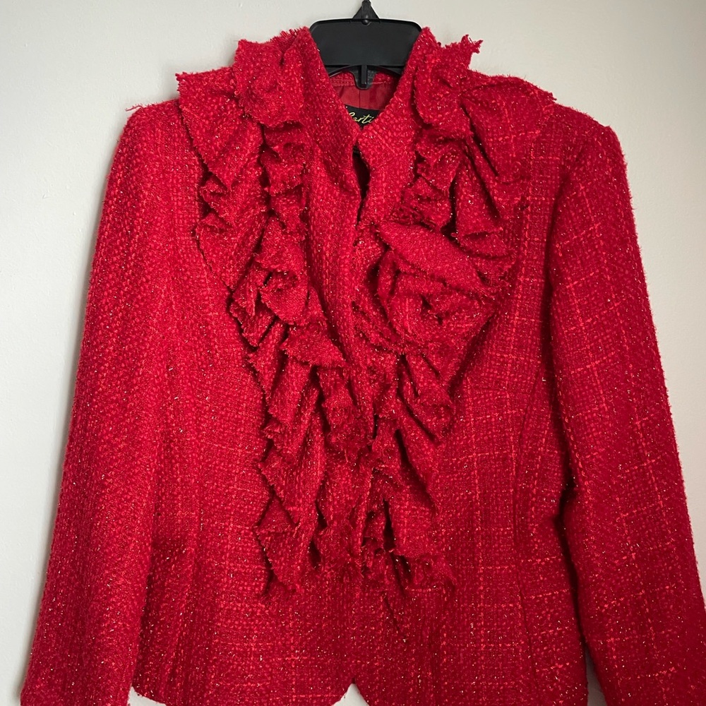 Chic Red Ruffled Women's Blazer Cartise